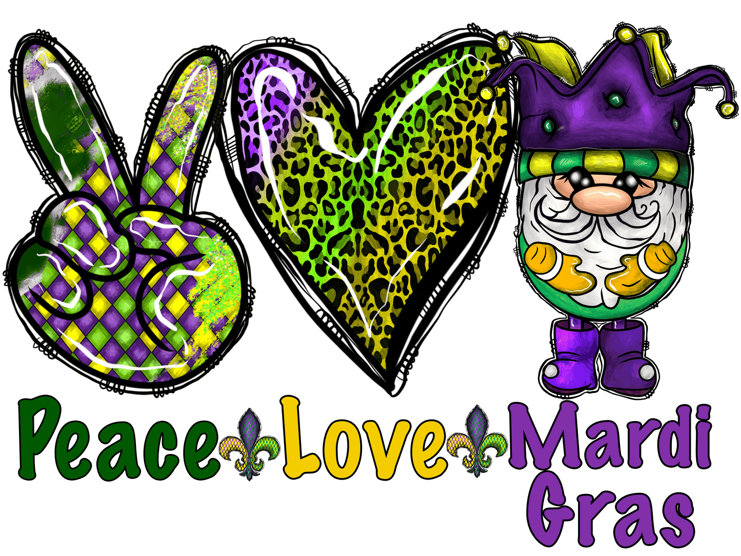 Peace Love Mardi Gras T-Shirt Transfer