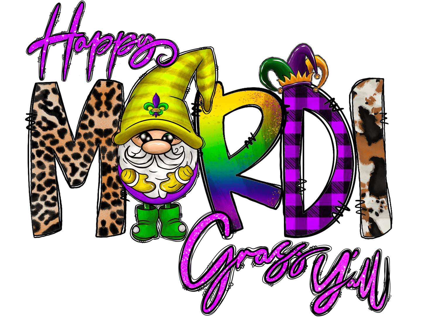 Happy Mardi Gras Ya'll Gnome-Mardi Gras T-shirt Transfer