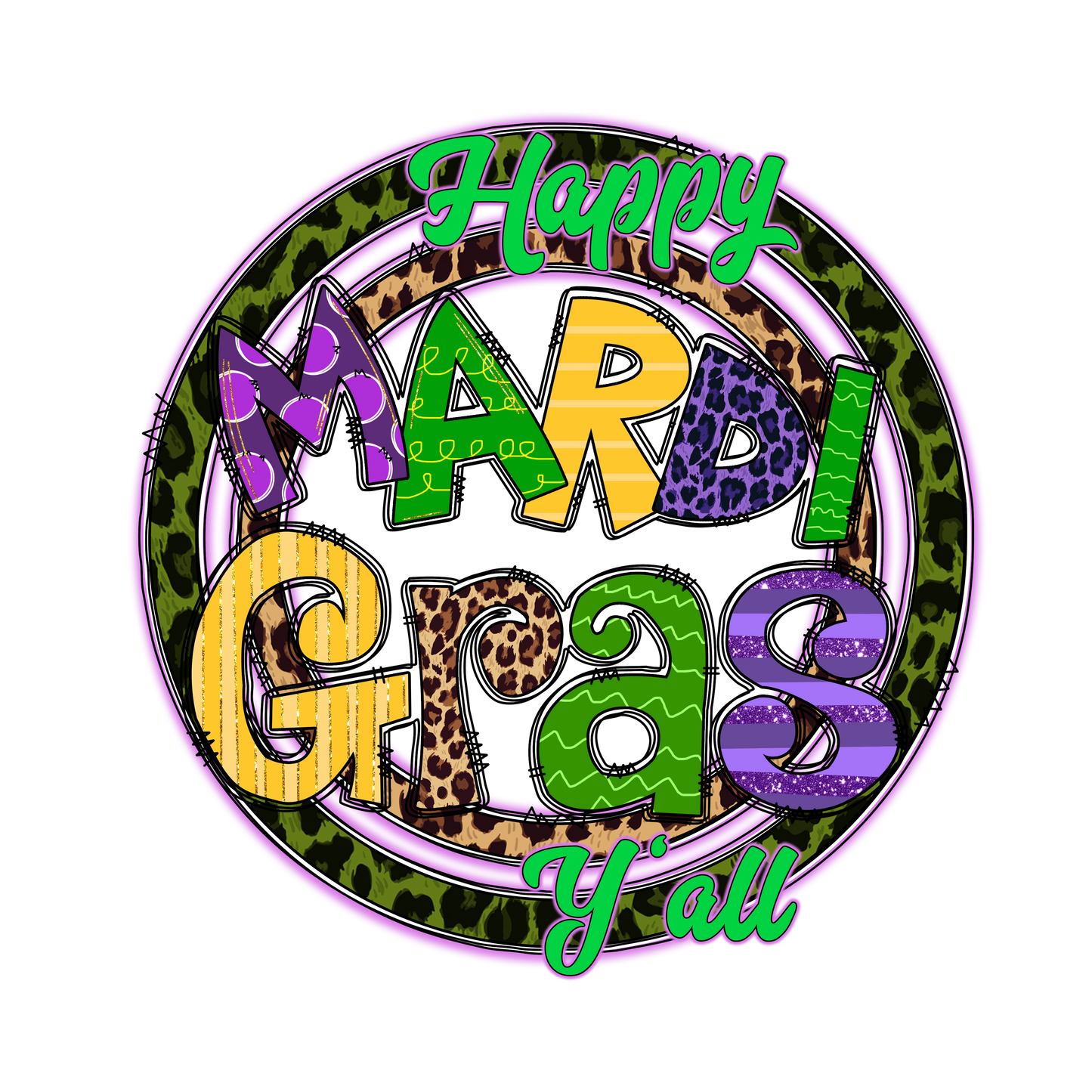 Happy Mardi Gras Y'all Monogram - Mardi Gras T-shirt Transfer