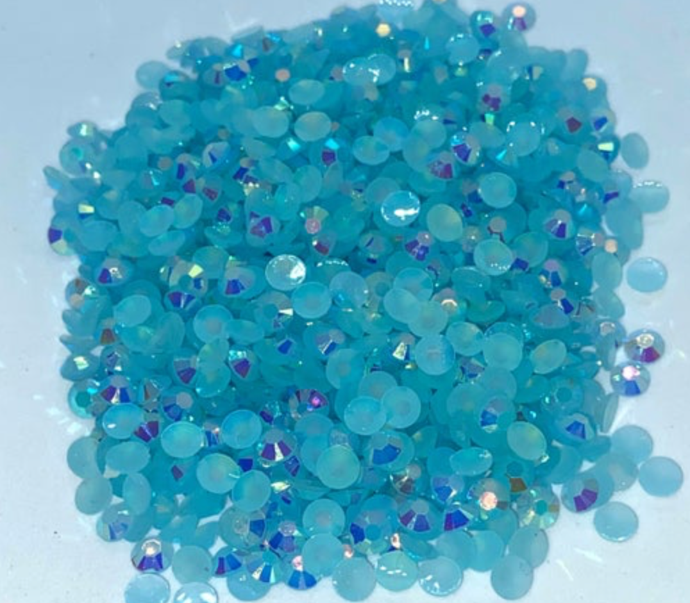 Lt. Aquamarine Jelly AB Resin Round Flat Back Rhinestones
