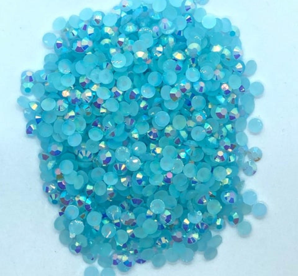 Lt. Aquamarine Jelly AB Resin Round Flat Back Rhinestones