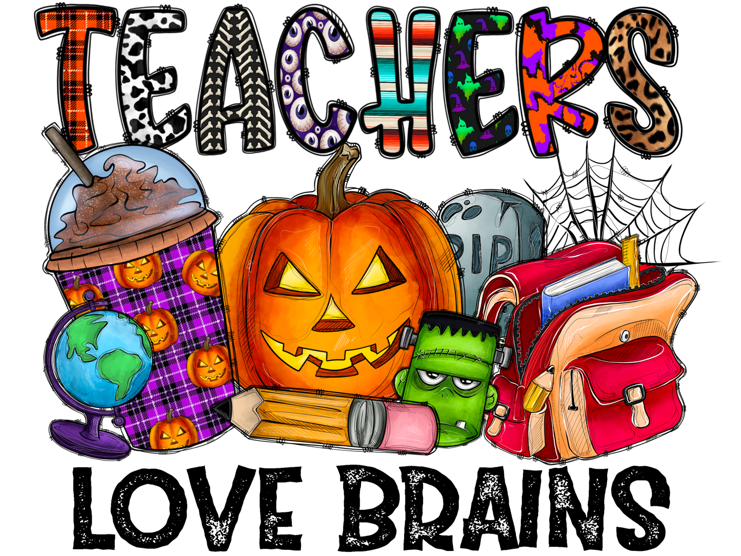 Halloween Teachers Love Brains T-Shirt Transfer